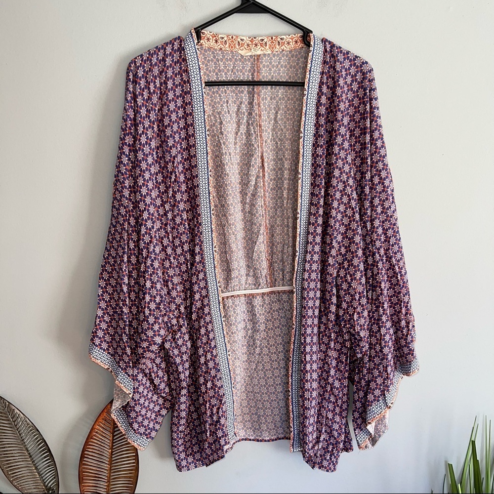 Purple Printed Open-Front Women's Kimono Cardigan